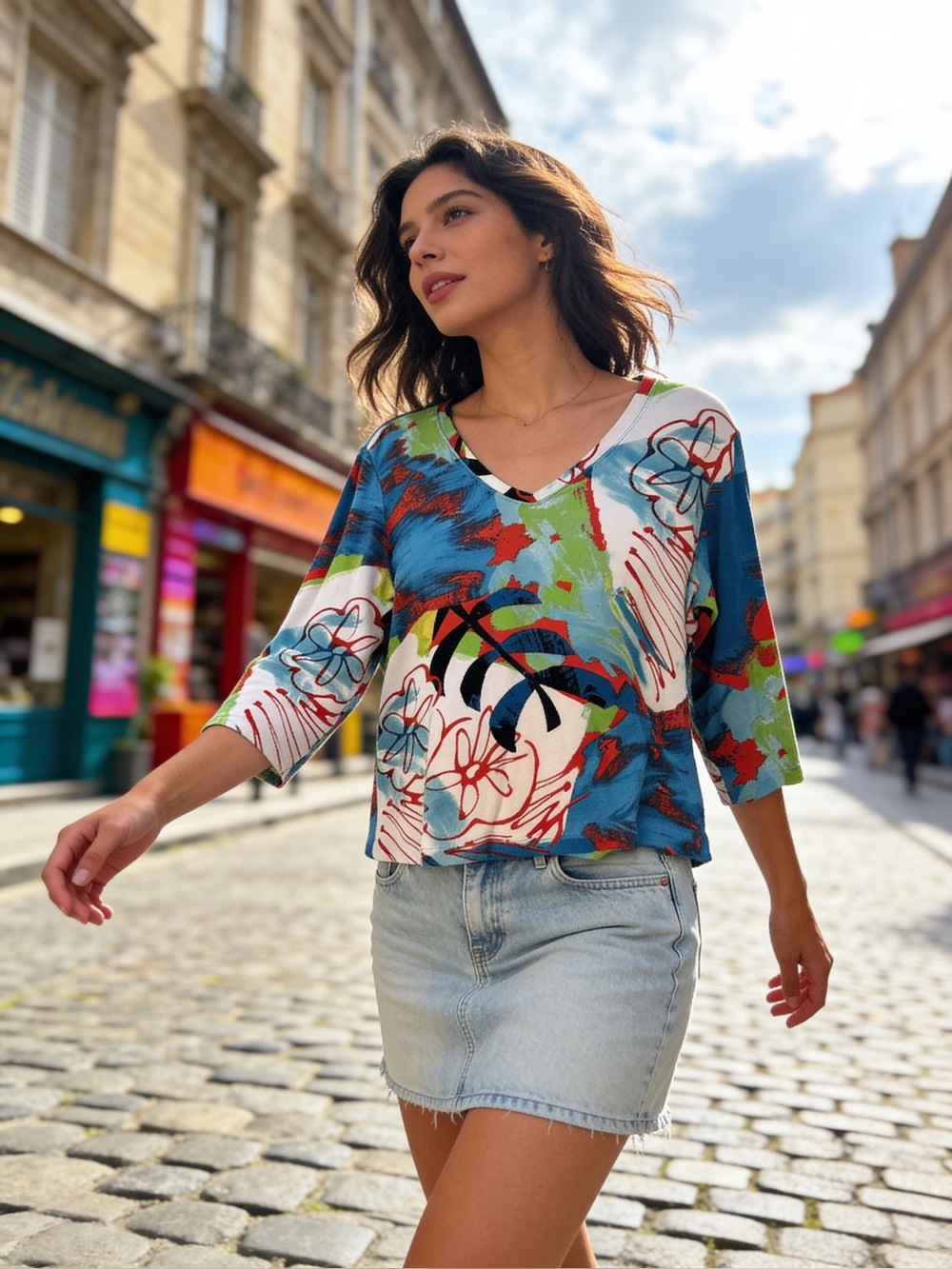 Ladies Colorful Chico’s Floral V-Neck Blouse (inv# 227)